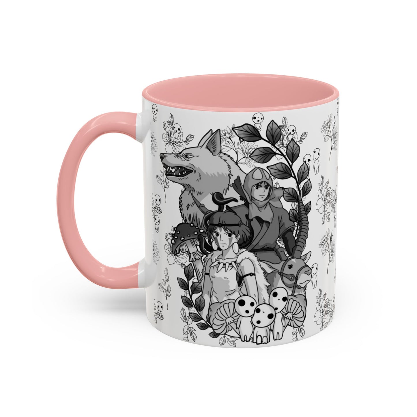 Princess Mononoke Black and White Accent Mug – Studio Ghibli Coffee Cup with Colored Handle – 11oz & 15oz Ceramic Anime Gift