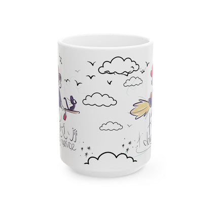 Kiki's Delivery Service Sketch Mug – Studio Ghibli Anime Cup – 11oz & 15oz Ceramic Coffee Mug Gift