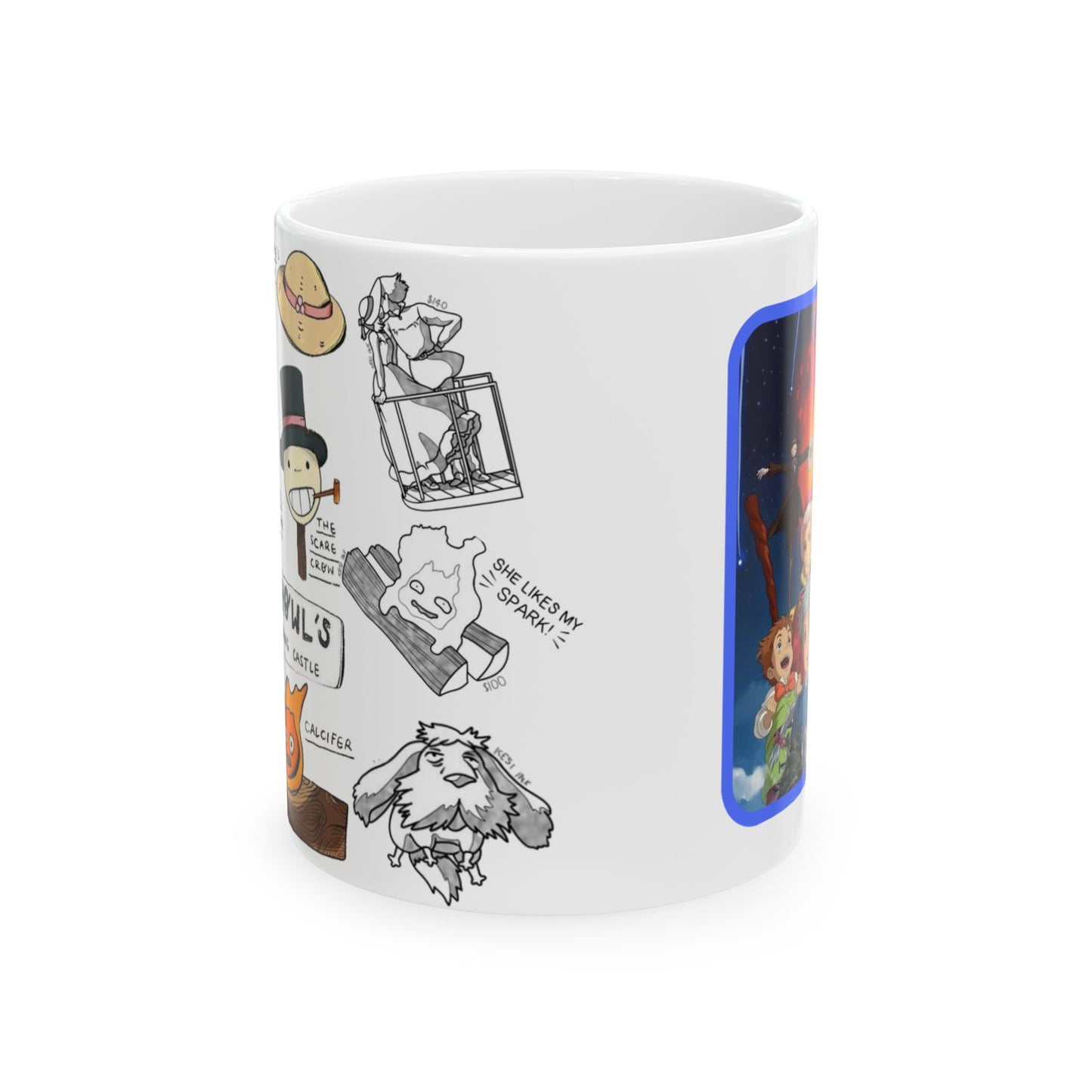 Howl’s Moving Castle Collage Mug – Studio Ghibli Coffee Cup 11oz & 15oz – Anime Gift Featuring Howl, Sophie & Calcifer