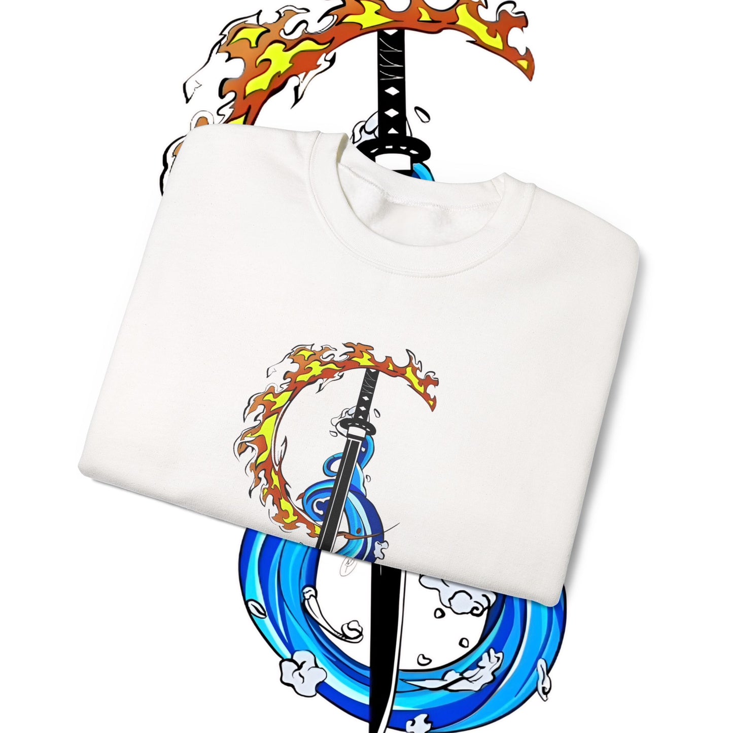 Demon Slayer Tanjiro Fire & Water Sword Art Sweatshirt | 100% Cotton Anime Pullover