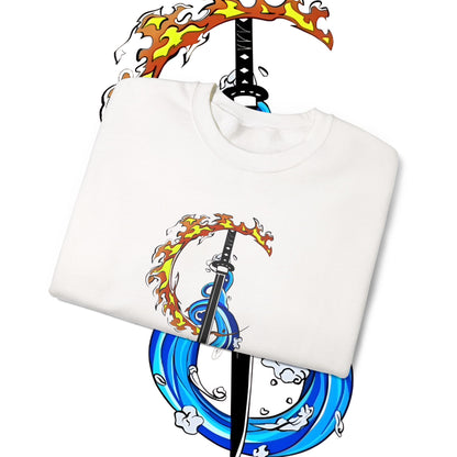 Demon Slayer Tanjiro Fire & Water Sword Art Sweatshirt | 100% Cotton Anime Pullover