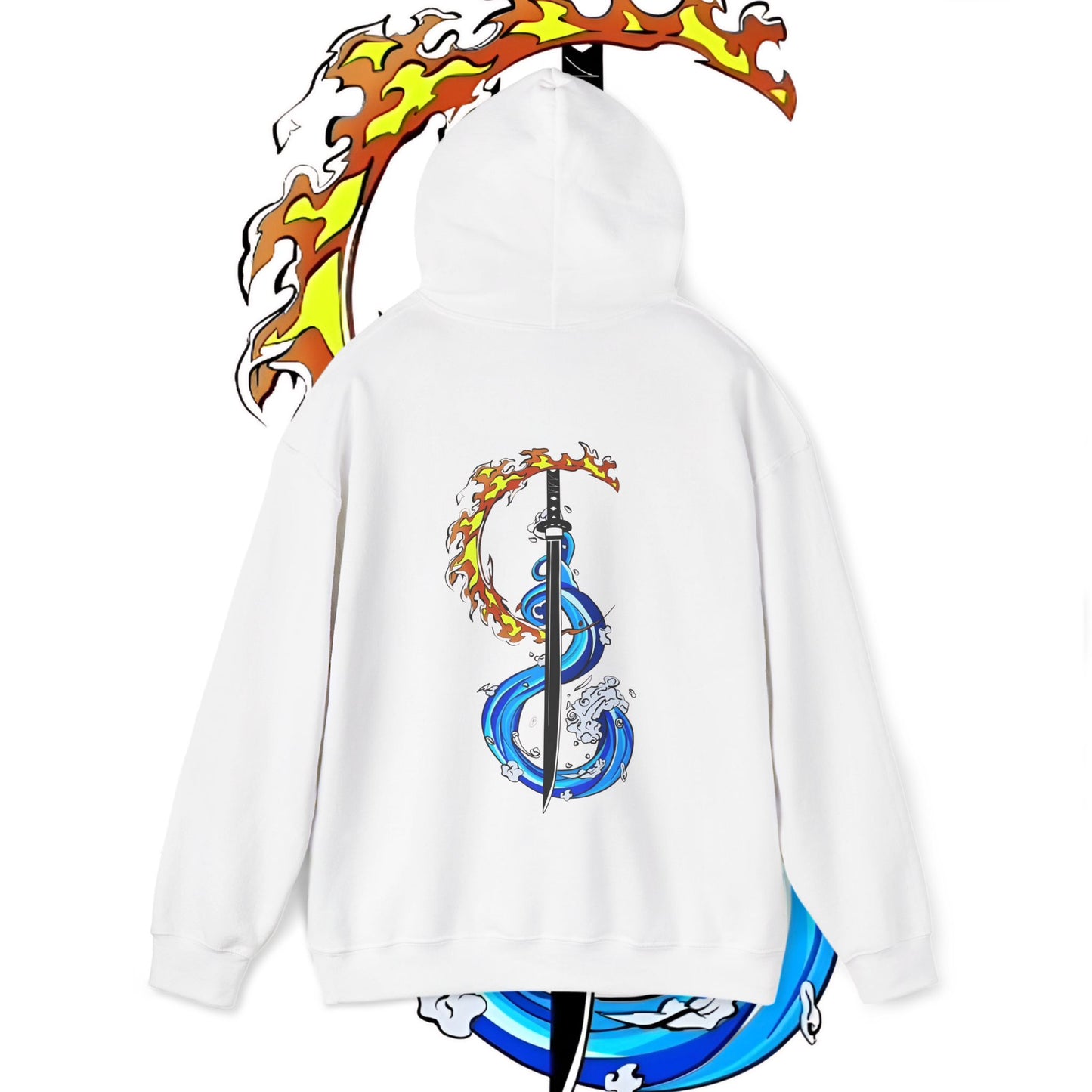 Demon Slayer Tanjiro Fire & Water Back Print Hoodie | 100% Cotton Anime Art