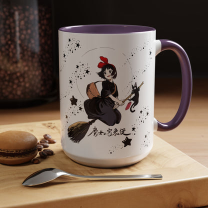 Kiki’s Delivery Service Accent Mug – 11oz & 15oz Ceramic Cup with Colored Handle – Studio Ghibli Anime Gift