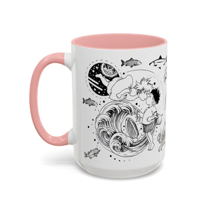 Ponyo World Sea Accent Mug – Studio Ghibli Color Handle Cup 11oz & 15oz – Ocean Anime Coffee Gift