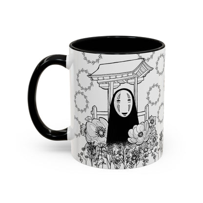 No Face Flowers Accent Mug – Studio Ghibli Inspired Coffee Cup – 11oz & 15oz Ceramic Anime Gift