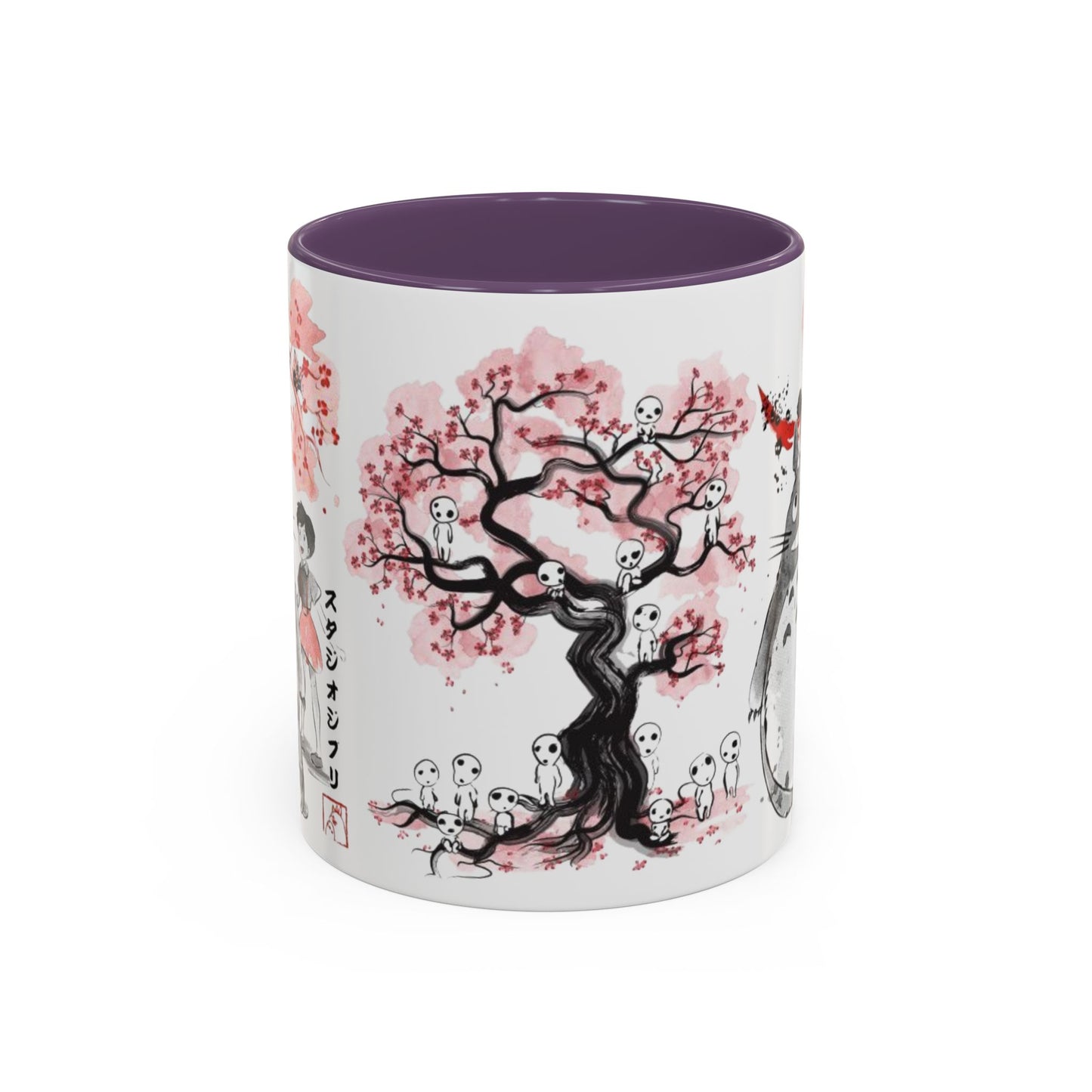 Totoro Sakura Forest Accent Mug – Color Handle Anime Cup 11oz & 15oz – Studio Ghibli Aesthetic Gift