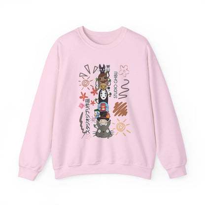 Studio Ghibli Characters Sketch Sweatshirt – 100% Cotton Pullover Featuring Iconic Anime Characters