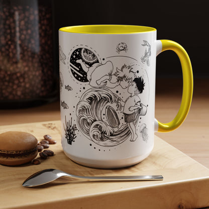 Ponyo World Sea Accent Mug – Studio Ghibli Color Handle Cup 11oz & 15oz – Ocean Anime Coffee Gift