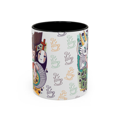 Spirited Away Accent Mug – Color Handle Anime Cup 11oz & 15oz – Studio Ghibli Coffee Mug Featuring Chihiro & No Face