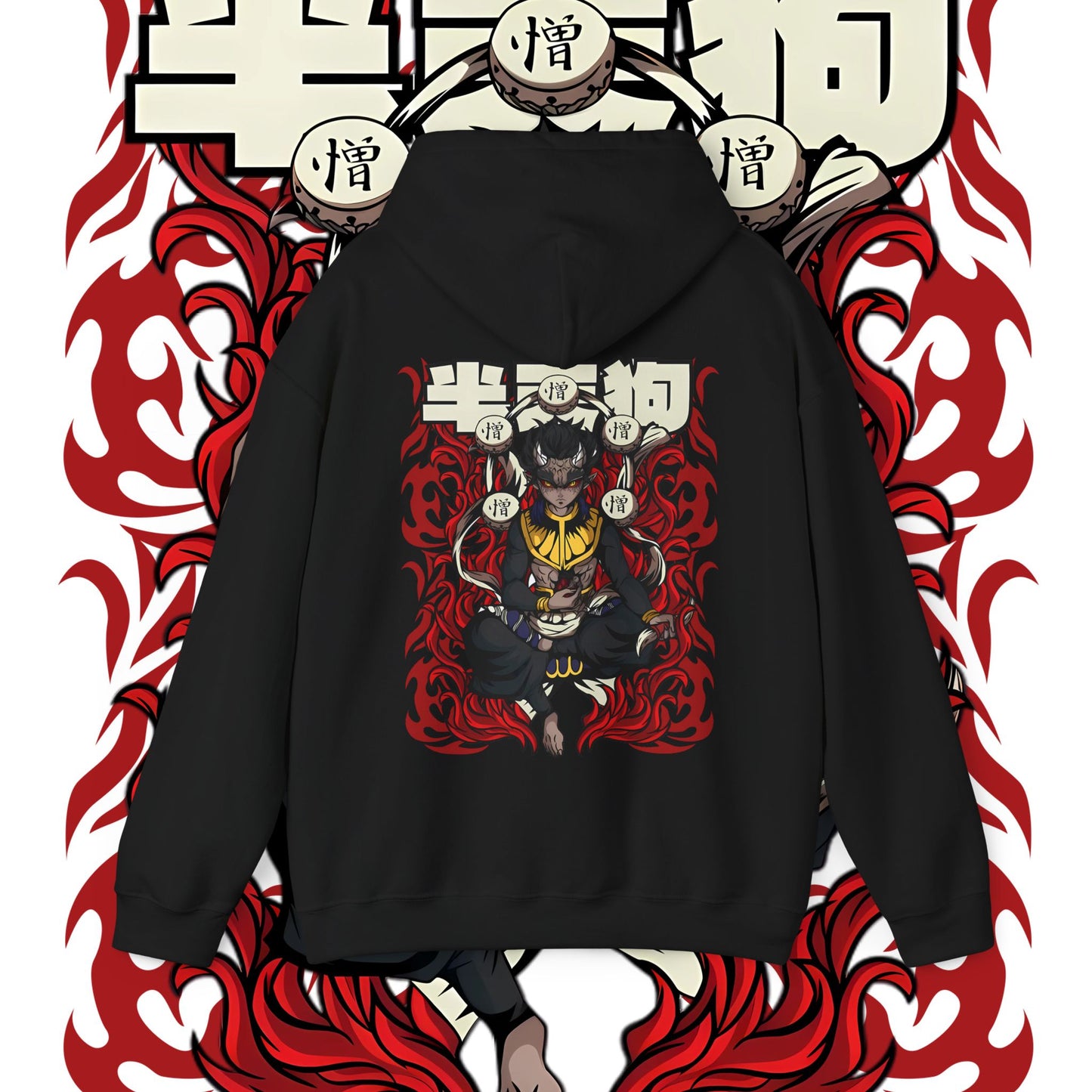 Hantengu Moon Demon Slayer Back Print Hoodie 100% Cotton