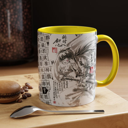 Rurouni Kenshin Kanji Accent Mug – Samurai Anime Color Handle Cup 11oz & 15oz – Japanese Sword Art Gift