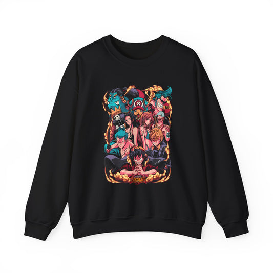 One Piece Characters Sweatshirt – 100% Cotton Anime Pullover Featuring Straw Hat Crew