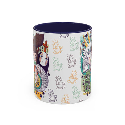 Spirited Away Accent Mug – Color Handle Anime Cup 11oz & 15oz – Studio Ghibli Coffee Mug Featuring Chihiro & No Face