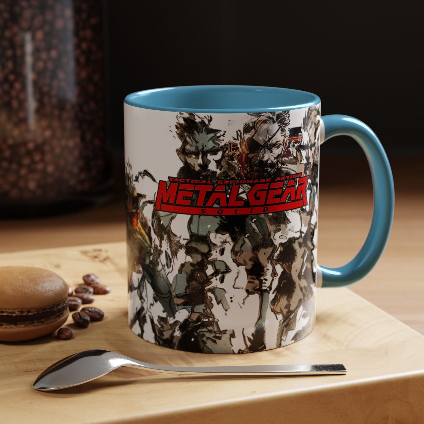 Metal Gear Fox Hound Accent Mug – 11oz & 15oz Colored Handle Coffee Cup – Tactical Gamer Gift for Fans