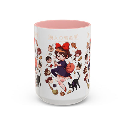 Kiki’s Delivery Service Accent Mug – Stained Glass Anime Cup 11oz & 15oz – Ghibli Inspired Color Handle Mug