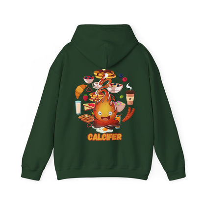 "Calcifer Breakfast Demon Hoodie – 100% Cotton, Studio Ghibli Inspired Back Print Sweatshirt"