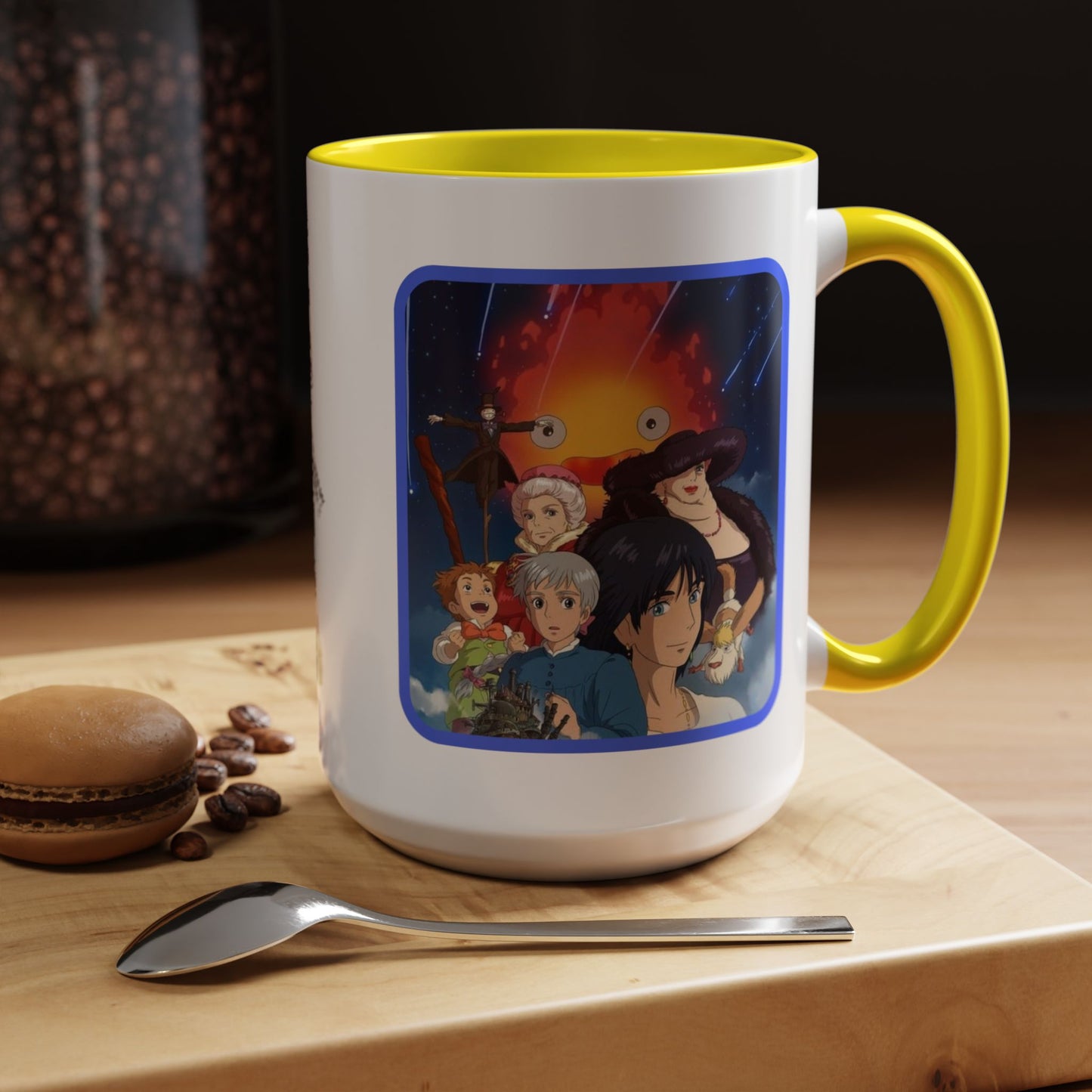 Howl’s Moving Castle Accent Mug – Ghibli Collage Color Handle Cup 11oz & 15oz – Anime Coffee Mug Featuring Howl & Calcifer