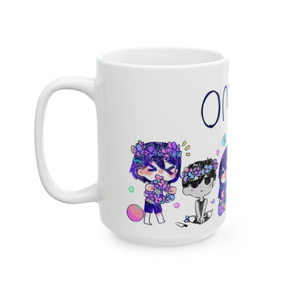 Family Omori Mug – Cute Omori Characters Ceramic Cup – 11oz & 15oz Coffee Mug for Anime and Game Fans
