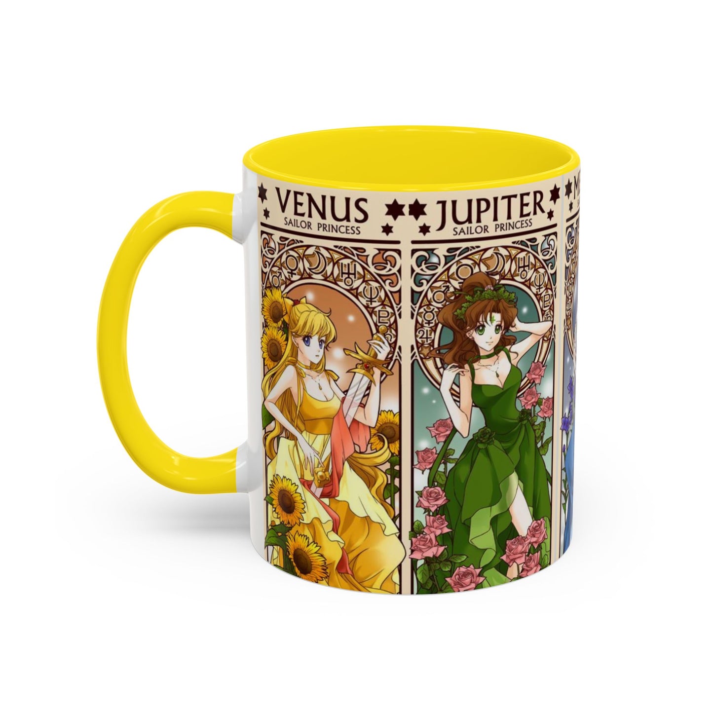 Sailor Moon Inner Guardians Accent Mug – Color Handle Anime Cup 11oz & 15oz – Magical Girl Coffee Gift