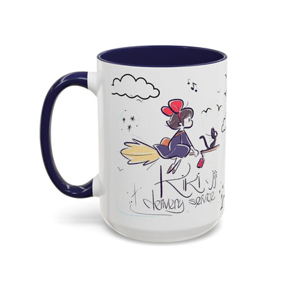 Kiki's Delivery Service Sketch Accent Mug – Studio Ghibli Ceramic Cup – 11oz & 15oz Anime Gift