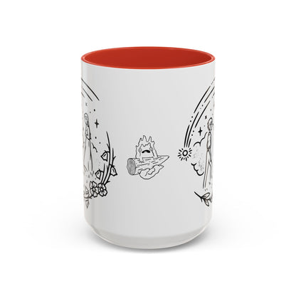 Calcifer Accent Mug – Howl’s Moving Castle Cup with Colored Handle – Studio Ghibli Gift 11oz & 15oz
