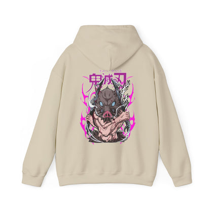 Inosuke Hashibira Demon Slayer Back Print Hoodie – 100% Cotton Anime Hoodie for Boar Head Fans