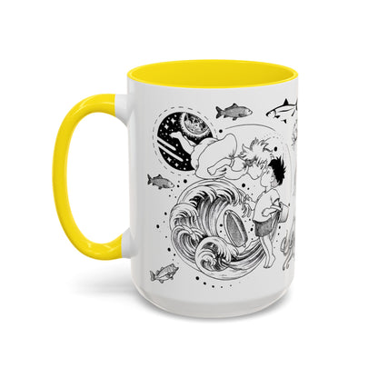 Ponyo World Sea Accent Mug – Studio Ghibli Color Handle Cup 11oz & 15oz – Ocean Anime Coffee Gift