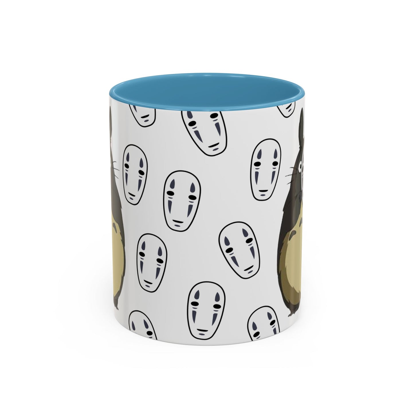 Totoro No Face Mask Accent Mug – Studio Ghibli Color Handle Cup 11oz & 15oz – Cute Anime Crossover Coffee Gift