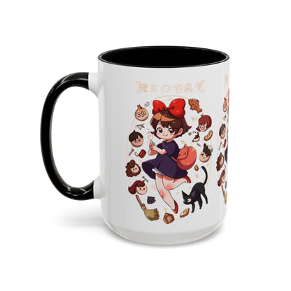 Kiki’s Delivery Service Accent Mug – Stained Glass Anime Cup 11oz & 15oz – Ghibli Inspired Color Handle Mug
