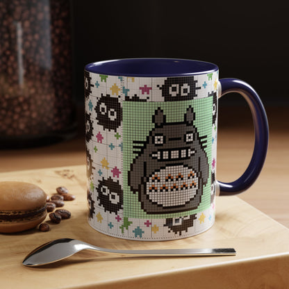 My Neighbor Totoro Pixel Accent Mug – Retro Ghibli Color Handle Cup 11oz & 15oz – Cute Anime Coffee Gift