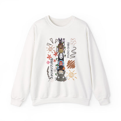 Studio Ghibli Characters Sketch Sweatshirt – 100% Cotton Pullover Featuring Iconic Anime Characters