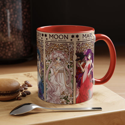 Sailor Moon Inner Guardians Accent Mug – Color Handle Anime Cup 11oz & 15oz – Magical Girl Coffee Gift