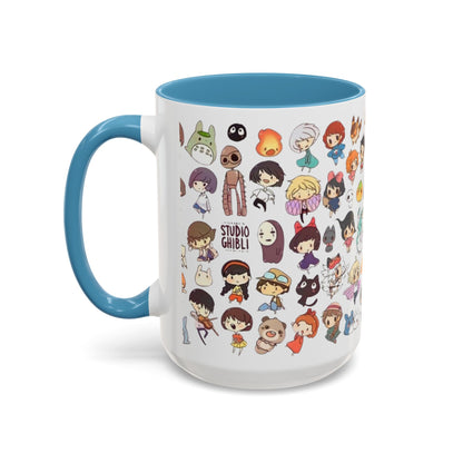 Studio Ghibli Chibi Characters Accent Mug – Color Handle Anime Cup – 11oz & 15oz Gift for Ghibli Fans