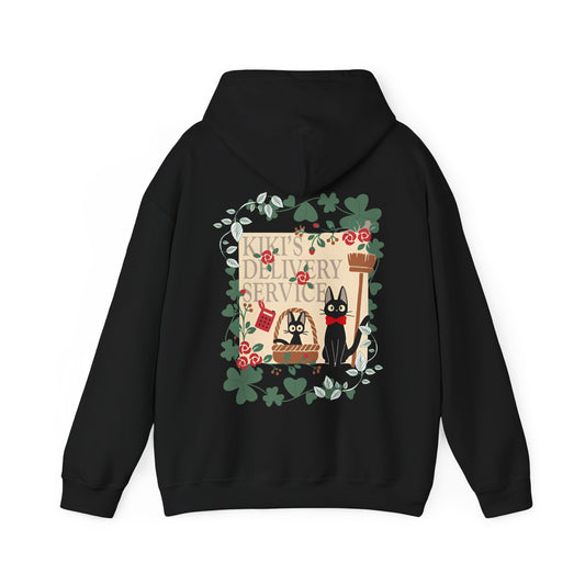 Kiki’s Delivery Service Back Print Hoodie – 100% Cotton Studio Ghibli Hoodie Featuring Kiki and Jiji