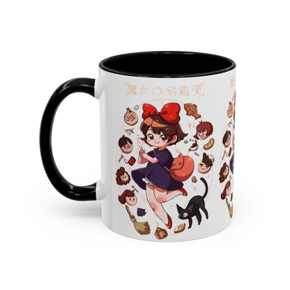 Kiki’s Delivery Service Accent Mug – Stained Glass Anime Cup 11oz & 15oz – Ghibli Inspired Color Handle Mug