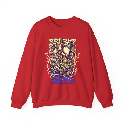 One Piece Ship Sweatshirt – 100% Cotton Anime Pullover Featuring Going Merry & Thousand Sunny