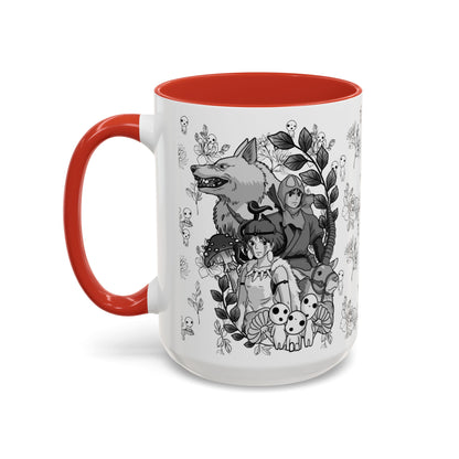 Princess Mononoke Black and White Accent Mug – Studio Ghibli Coffee Cup with Colored Handle – 11oz & 15oz Ceramic Anime Gift