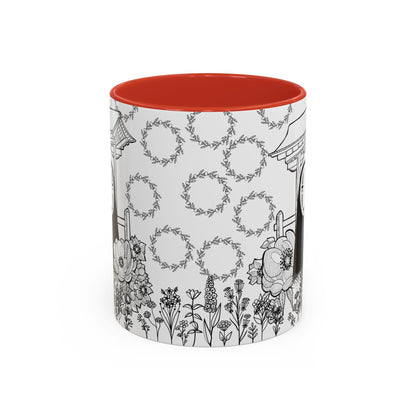 No Face Flowers Accent Mug – Studio Ghibli Inspired Coffee Cup – 11oz & 15oz Ceramic Anime Gift