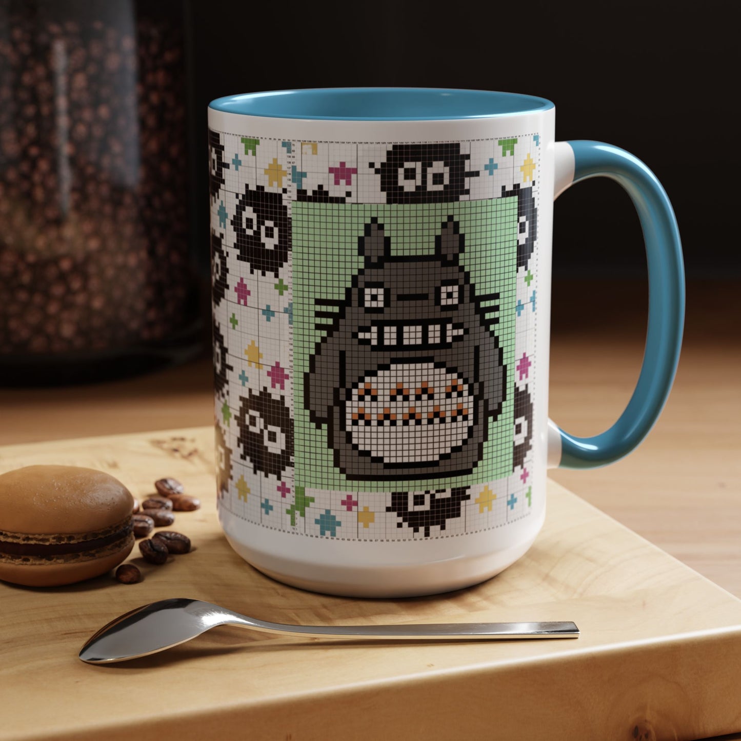 My Neighbor Totoro Pixel Accent Mug – Retro Ghibli Color Handle Cup 11oz & 15oz – Cute Anime Coffee Gift