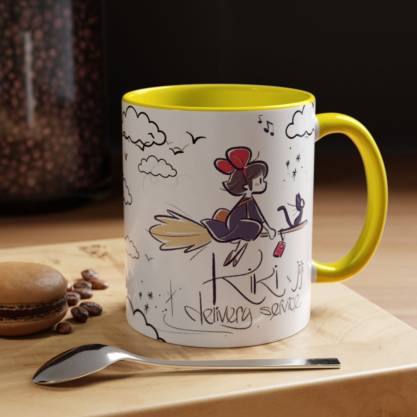 Kiki's Delivery Service Sketch Accent Mug – Studio Ghibli Ceramic Cup – 11oz & 15oz Anime Gift