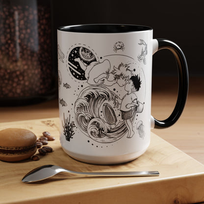 Ponyo World Sea Accent Mug – Studio Ghibli Color Handle Cup 11oz & 15oz – Ocean Anime Coffee Gift