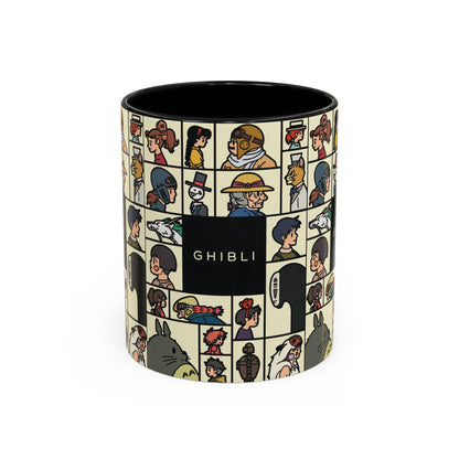 Studio Ghibli Characters Sketch Accent Mug – 11oz & 15oz Anime Coffee Cup with Color Handle