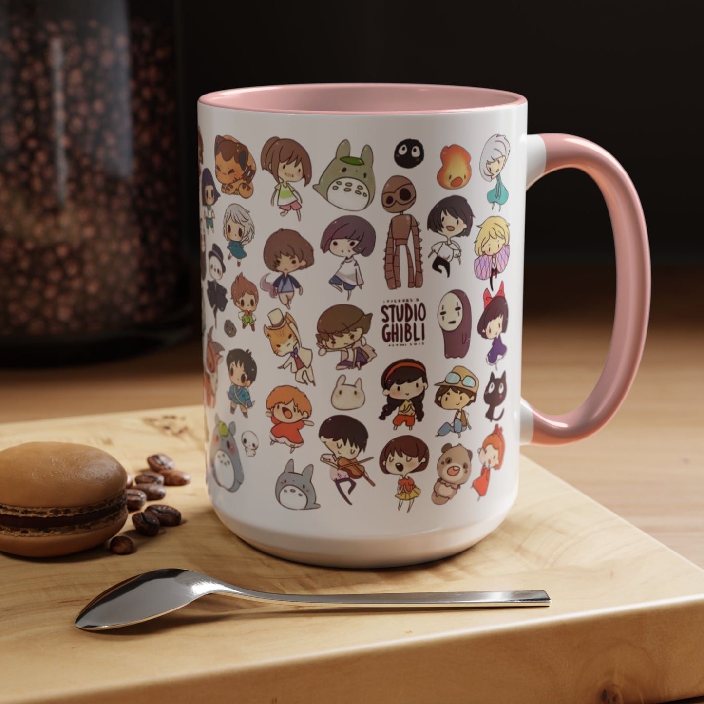 Studio Ghibli Chibi Characters Accent Mug – Color Handle Anime Cup – 11oz & 15oz Gift for Ghibli Fans