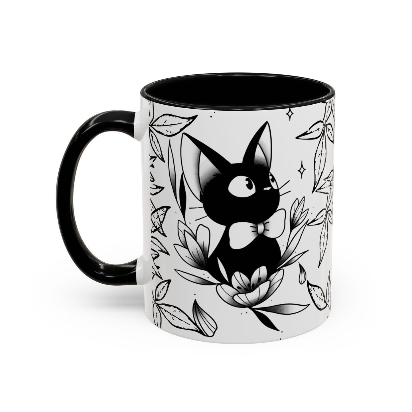 Jiji Cat Studio Ghibli Mug – 11oz & 15oz Accent Handle Coffee Cup – Cute Kiki’s Delivery Service Gift