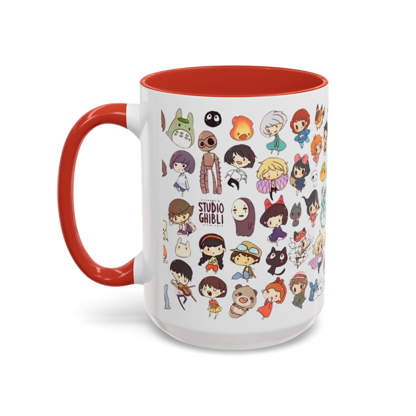 Studio Ghibli Chibi Characters Accent Mug – Color Handle Anime Cup – 11oz & 15oz Gift for Ghibli Fans