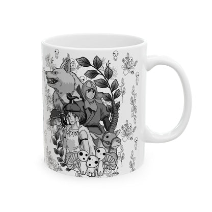 Princess Mononoke Black and White Mug – Studio Ghibli Ceramic Coffee Cup – 11oz & 15oz Anime Gift for Ghibli Fans