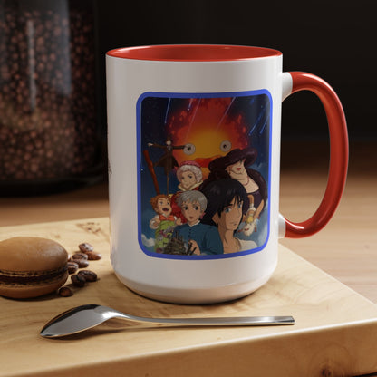 Howl’s Moving Castle Accent Mug – Ghibli Collage Color Handle Cup 11oz & 15oz – Anime Coffee Mug Featuring Howl & Calcifer
