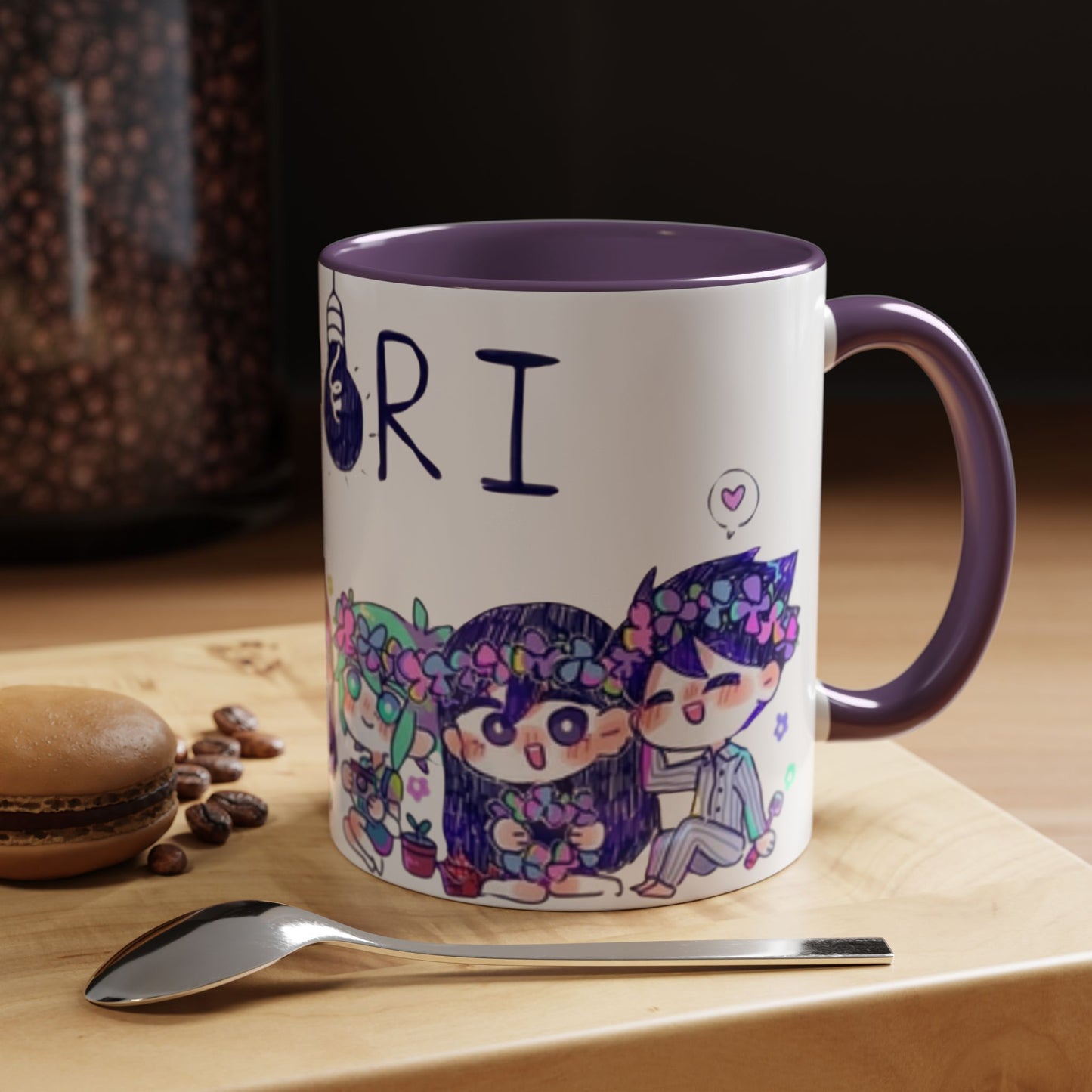 Family Omori Accent Handle Mug – 11oz & 15oz Color Handle Ceramic Cup – Cute Indie Game Gift for Omori Fans