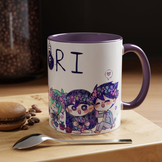 Family Omori Accent Handle Mug – 11oz & 15oz Color Handle Ceramic Cup – Cute Indie Game Gift for Omori Fans