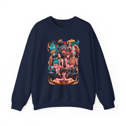 One Piece Characters Sweatshirt – 100% Cotton Anime Pullover Featuring Straw Hat Crew